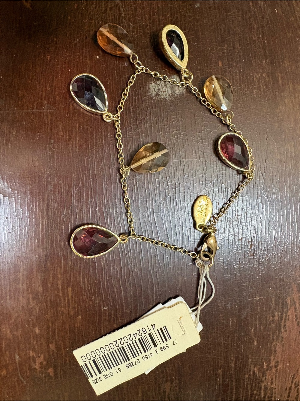 Brooks Brothers Gold Bracelet  Amethyst Garnet-Red and Citrine-Yellow Teardrops